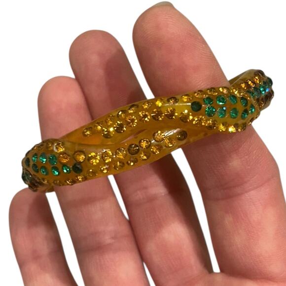 Art Deco 1920s Celluloid Rhinestone Snake Bracelet Coiled Snake Bangle - - Picture 2 of 6
